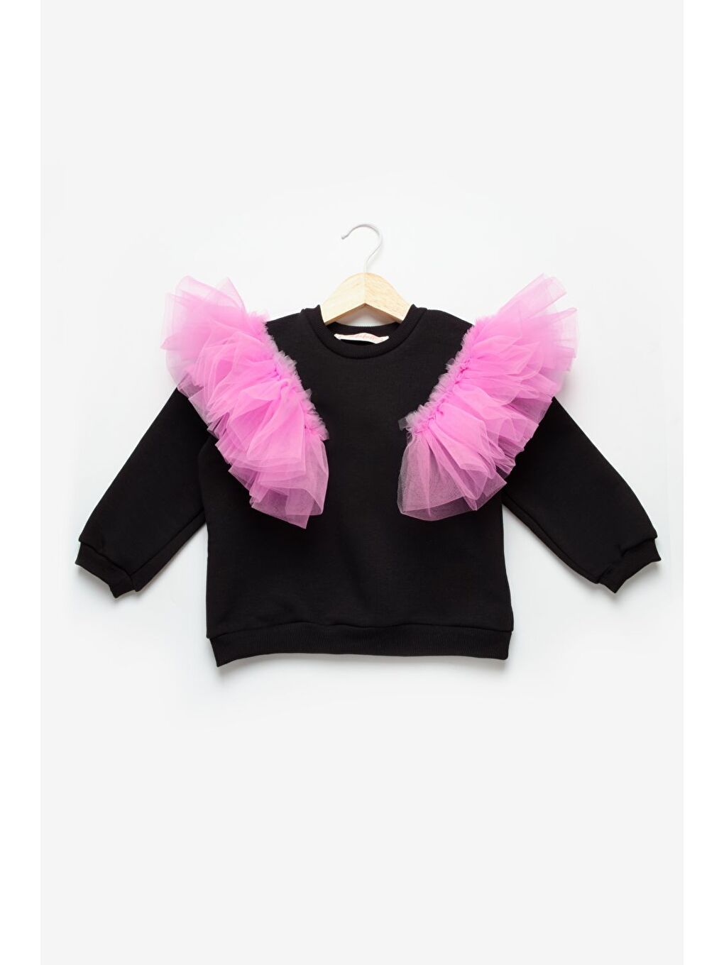 Siyah Omuzları Tül Detaylı Kız Çocuk Eşofman Takımı - Malory-3