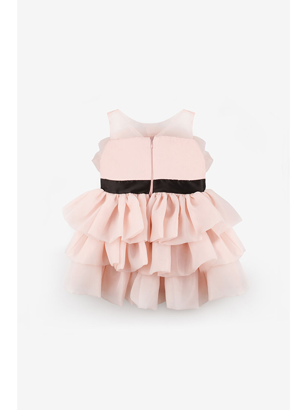Pembe Pudra Önü Fiyonklu Katlı Kız Çocuk Elbise - Laney-1