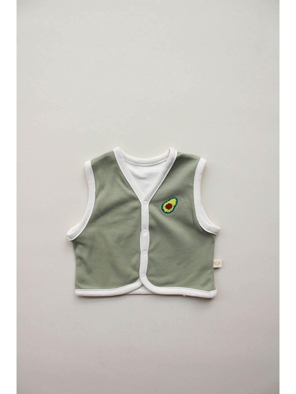 Haki Avokado Nakışlı Çift Taraflı Yelek