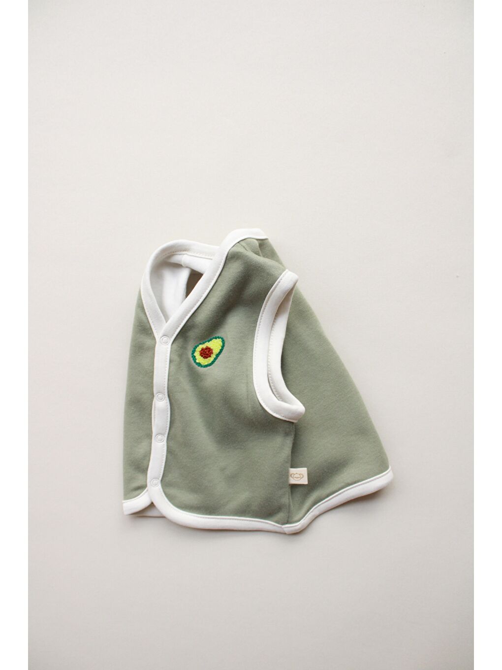 Haki Avokado Nakışlı Çift Taraflı Yelek-4