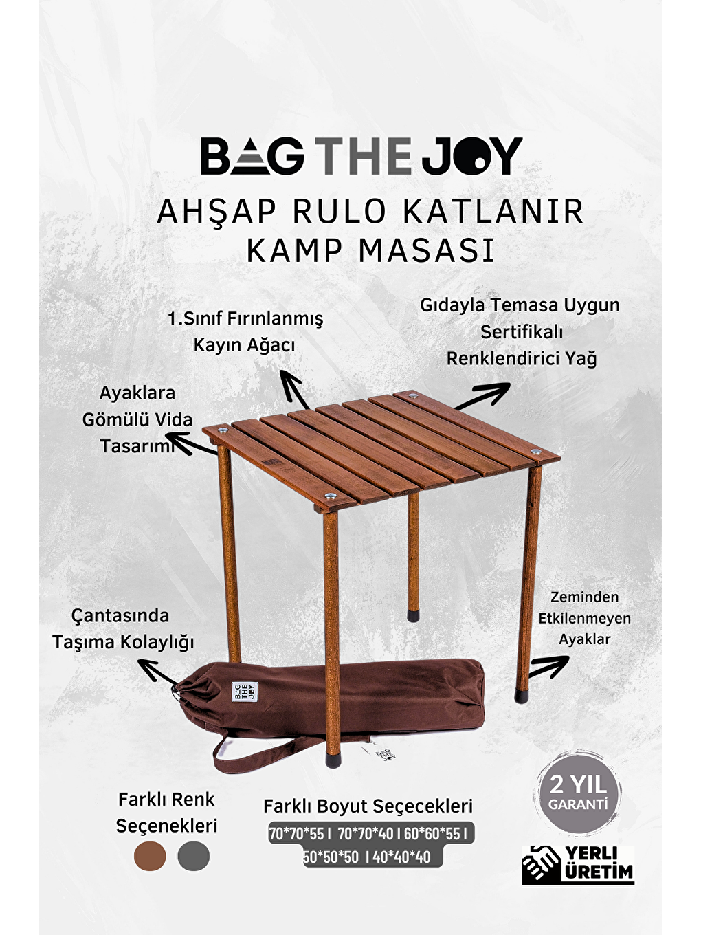 Bag The Joy Lacivert Ahşap Katlanır Kahverengi – Lacivert  Masa Sandalye Seti 50*50*50cm - 8