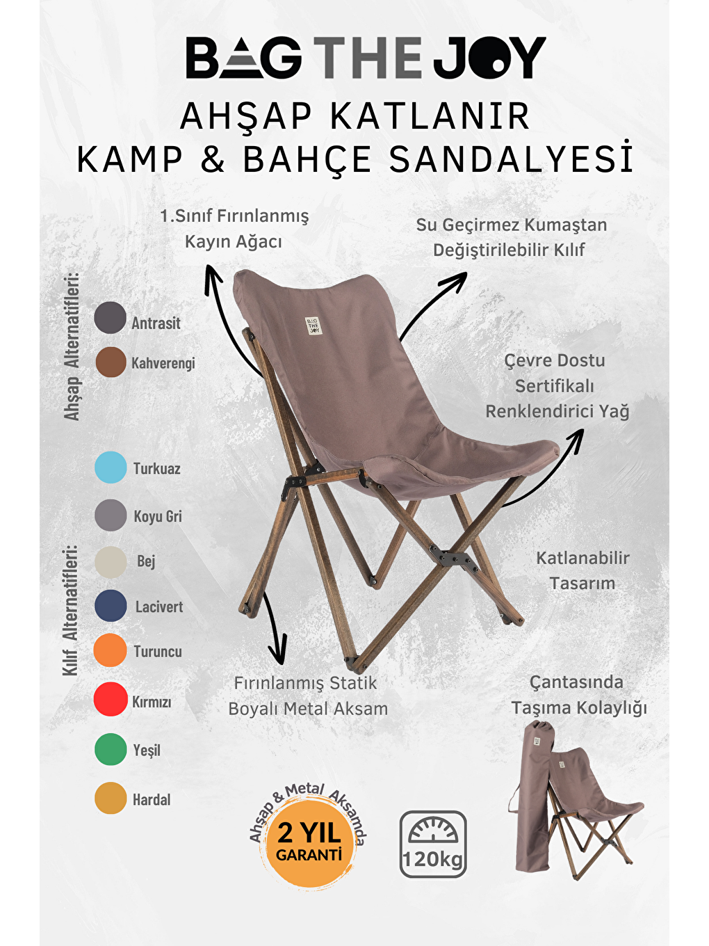 Bag The Joy Gri Ahşap Katlanır Antrasit – Koyu Gri Masa Sandalye Seti 50*50*50cm - 8