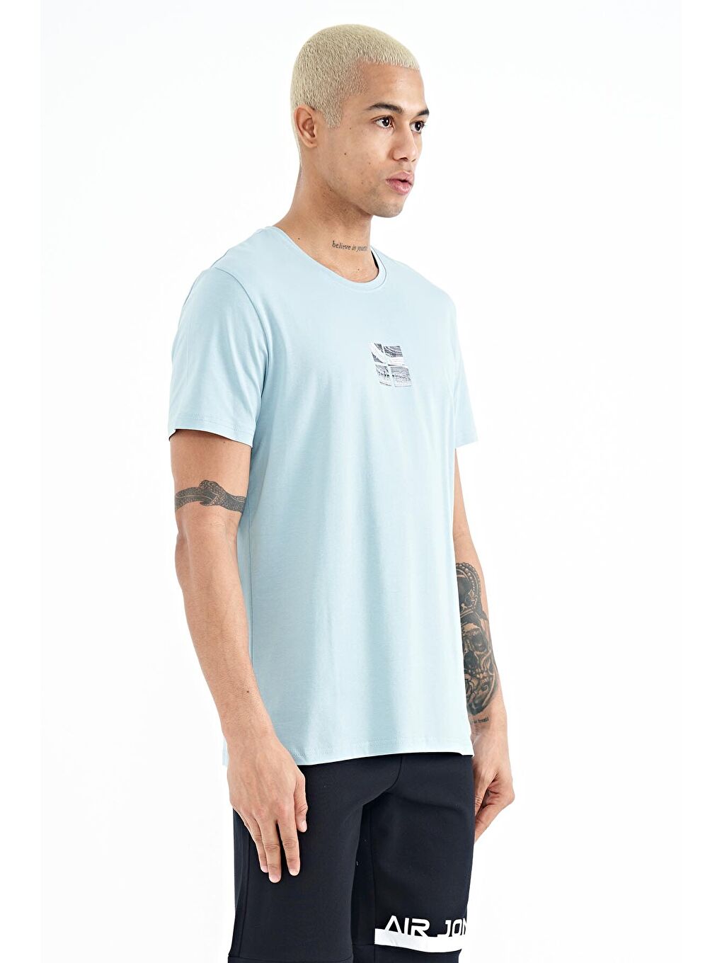 Miles Açık Mavi Baskılı Erkek Tişört - 88222-3