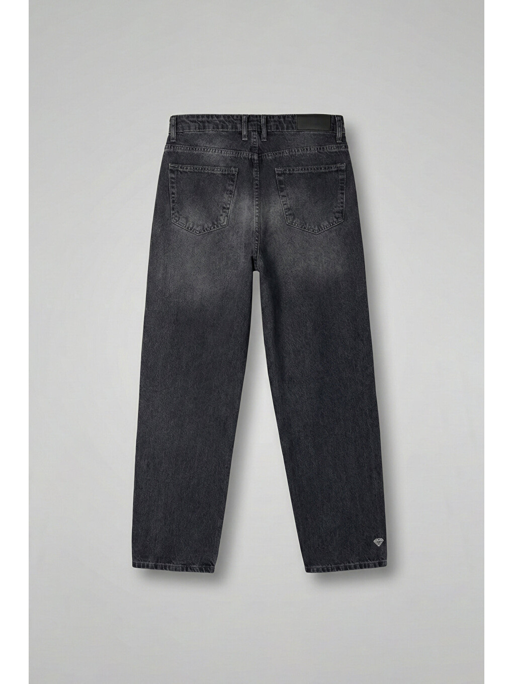 Erkek Baggy Fit Nakışlı Frayed Jean Pantolon Siyah-1
