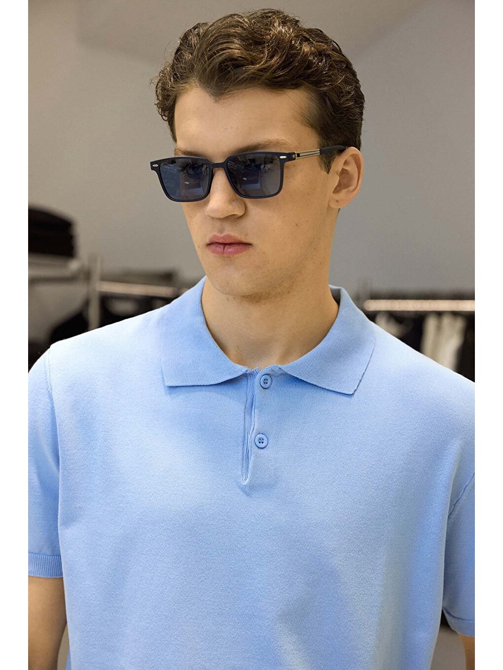 Erkek Regular Fit Örme Kumaş Basic Polo Yaka T-shirt Açık Mavi-3