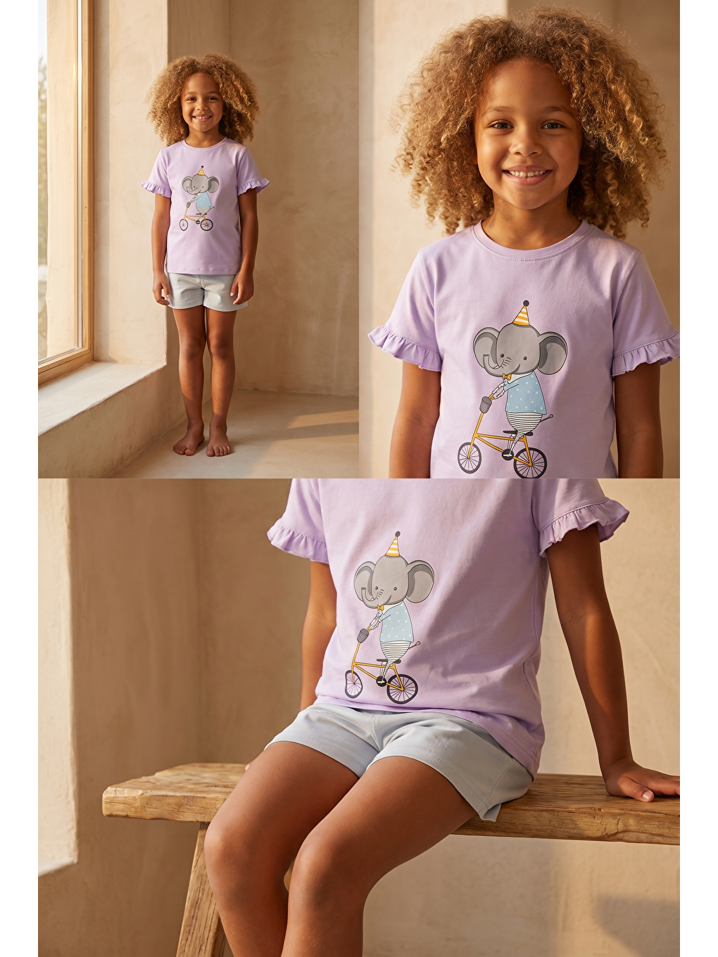 Siyah Çocuk Fil Desenli Şortlu Pijama Takımı-2