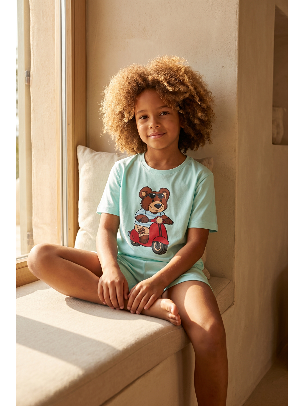 Karışık Çocuk Motorlu Teddy Desenli Şortlu Pijama Takımı-1