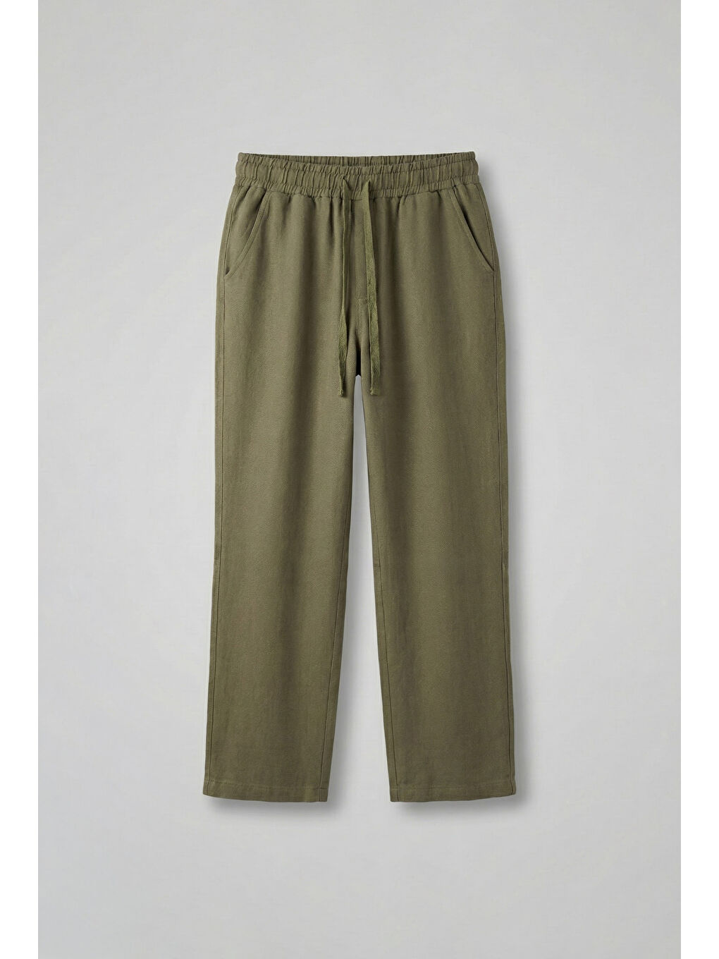 Erkek Baggy Fit Keten Pantolon Haki Yeşil