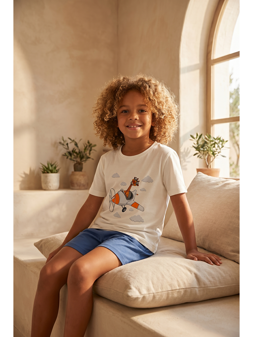 Karışık Çocuk Zürafa Desenli Şortlu Pijama Takımı-1