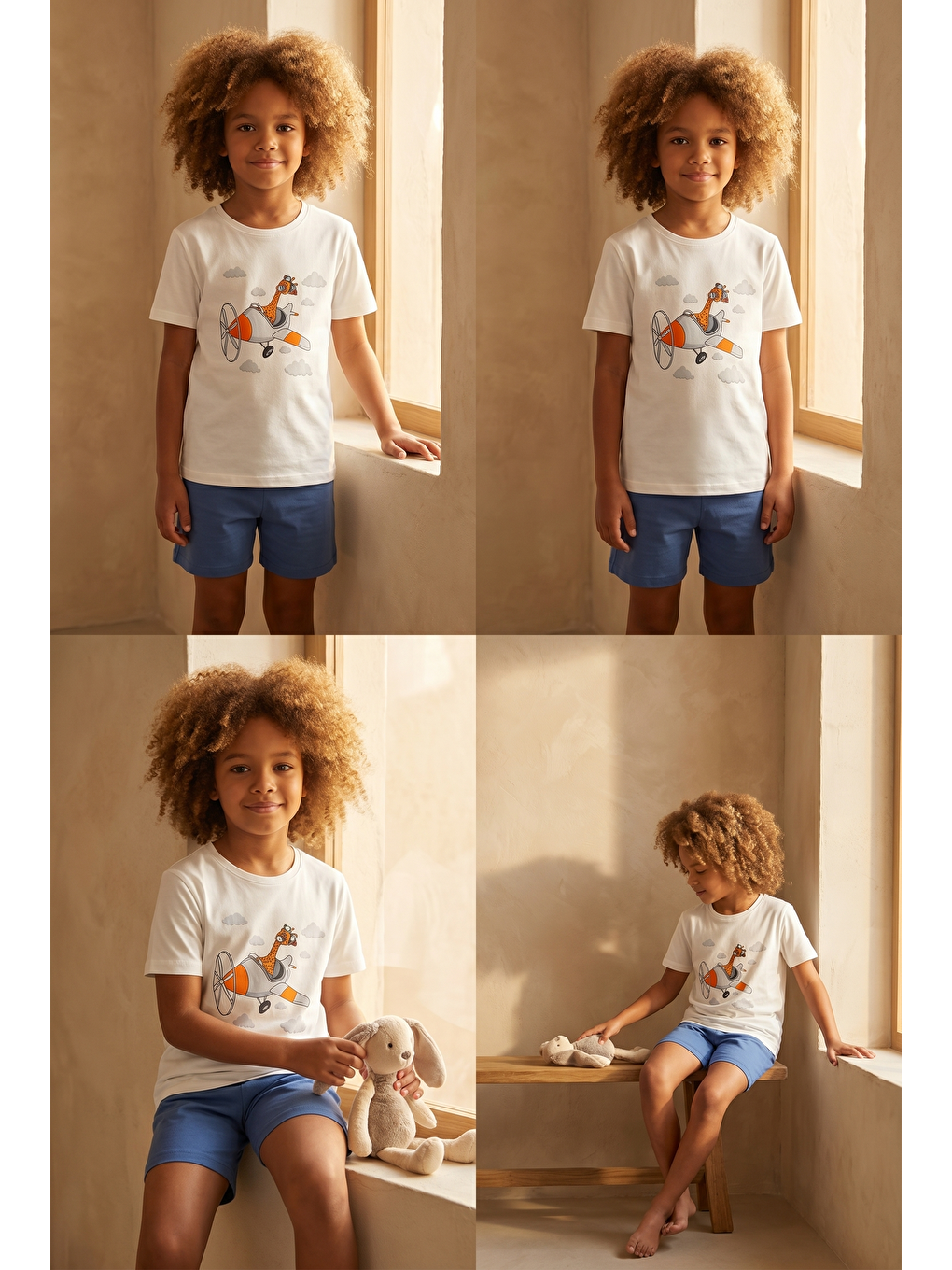 Karışık Çocuk Zürafa Desenli Şortlu Pijama Takımı-2