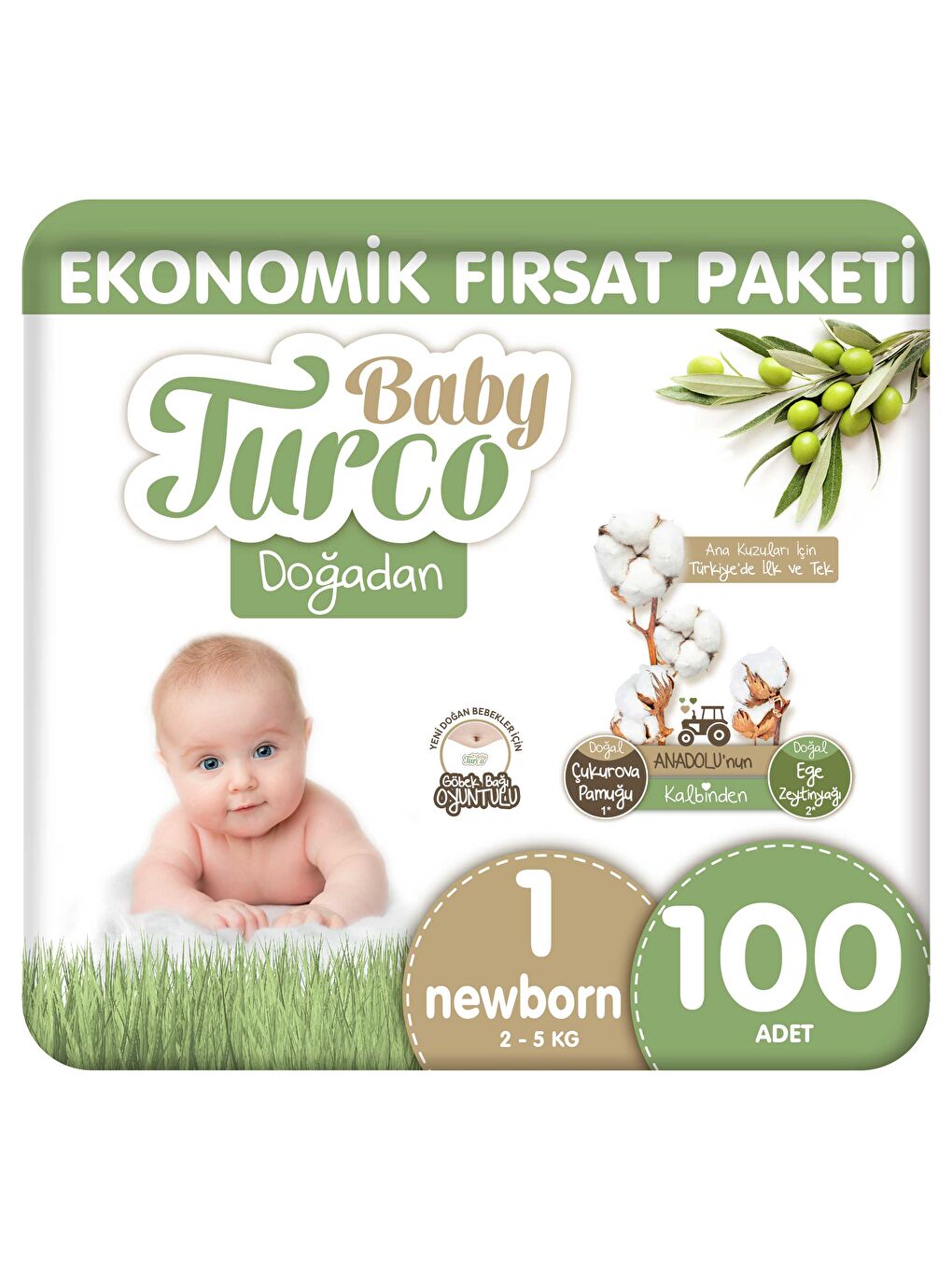 Baby Turco Doğadan Ekonomik Fırsat Paketi Bebek Bezi 1 Numara Newborn 100 Adet