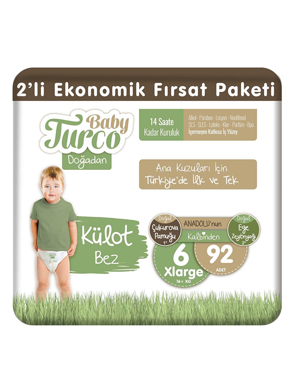 Baby Turco Doğadan 2'li Külot Bez 6 Numara Xlarge 92 Adet