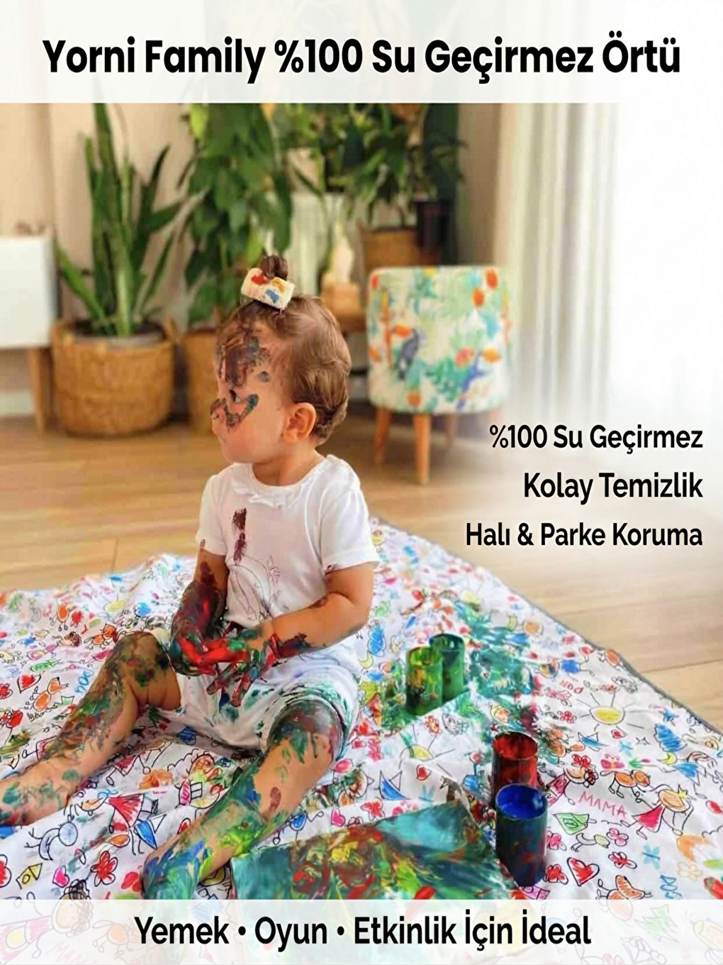 145x100cm, Family, Su Geçirmez, Yer/Masa Örtüsü, Aktivite, Yemek ve Oyun için Çok Amaçlı Örtü-11
