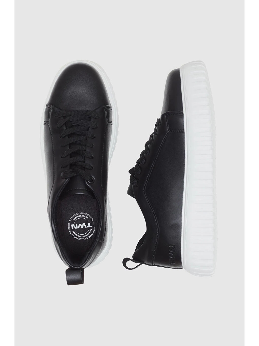 Twn Siyah Kalın Beyaz Tabanlı Bağcıklı Sneaker Ayakkabi-4