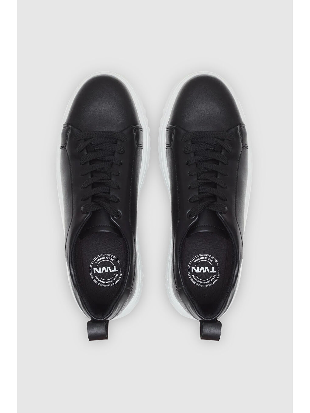 Twn Siyah Kalın Beyaz Tabanlı Bağcıklı Sneaker Ayakkabi-5