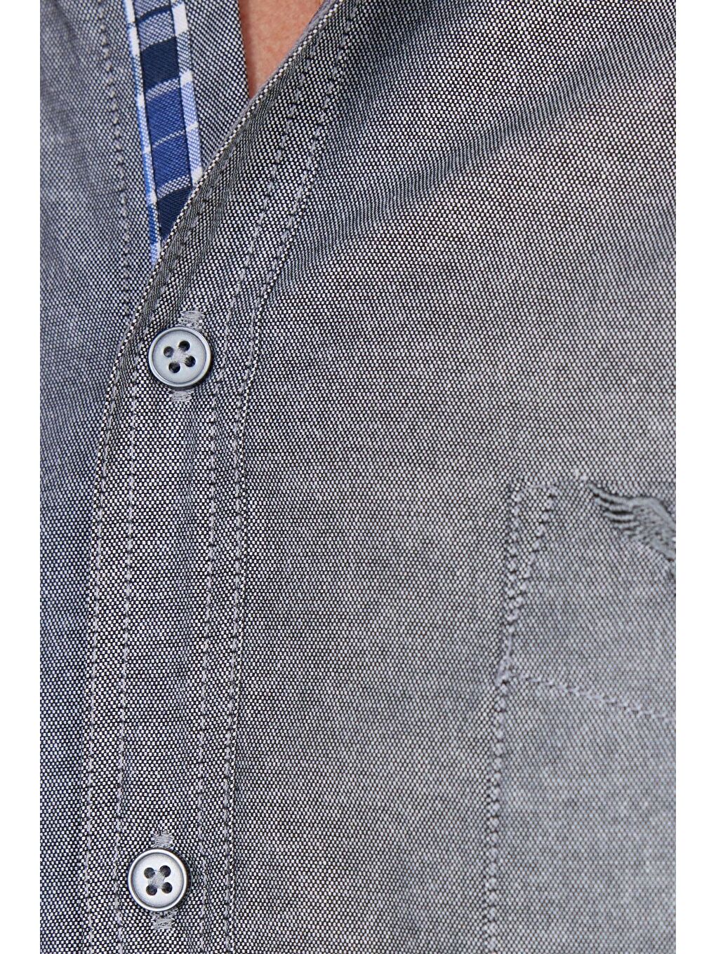 Erkek Regular Fit Klasik Kesim Pamuklu Oxford Doku Tek Cepli Gri Düğmeli Yaka Gömlek-5