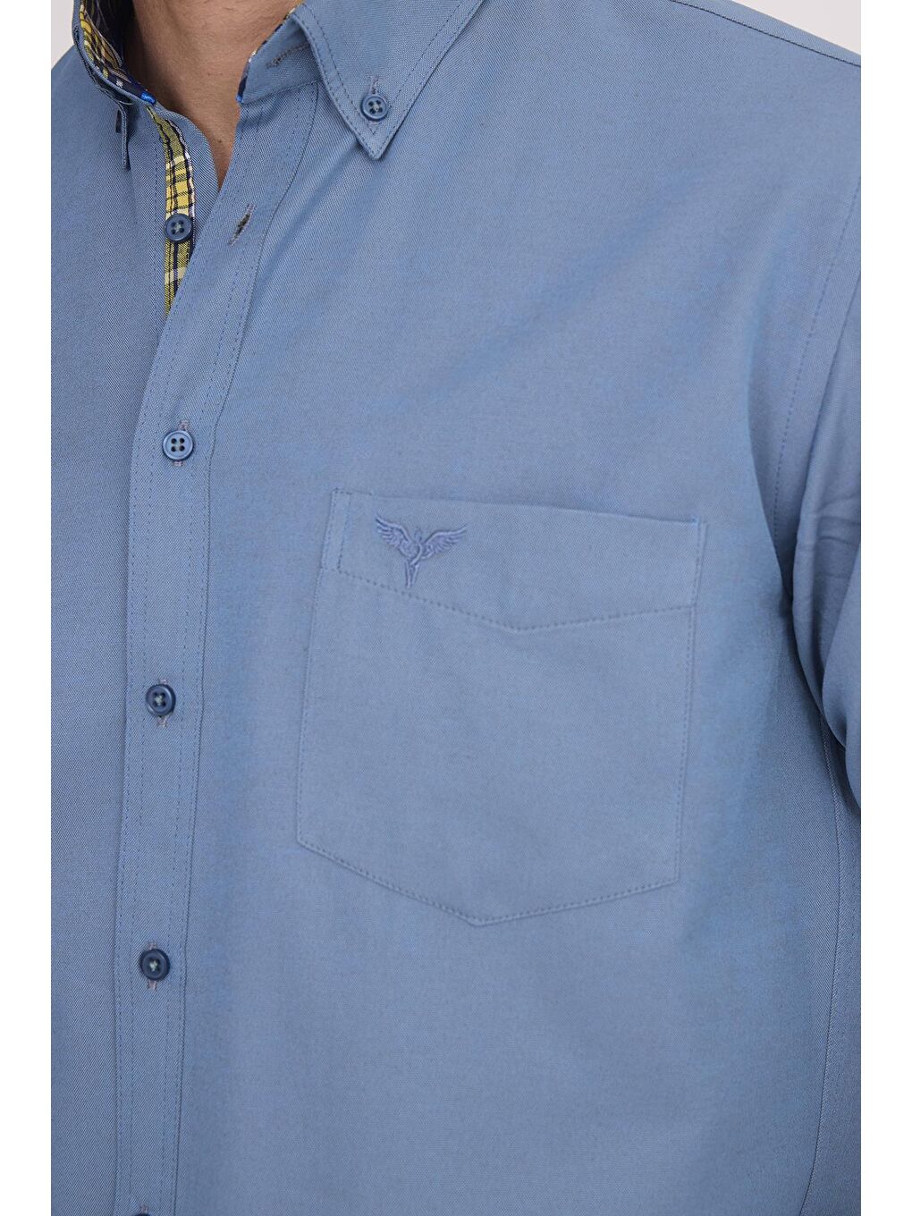 Erkek Regular Fit Klasik Kesim Pamuklu Oxford Doku Petrol Renk Düğmeli Yaka Gömlek-2