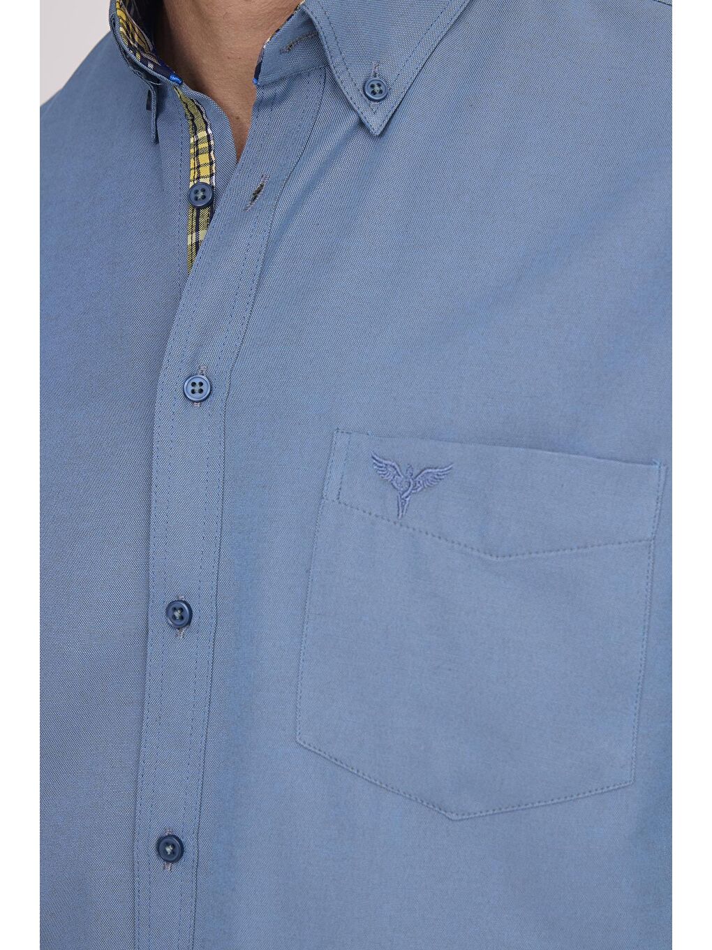 Erkek Regular Fit Klasik Kesim Pamuklu Oxford Doku Petrol Renk Düğmeli Yaka Gömlek-5