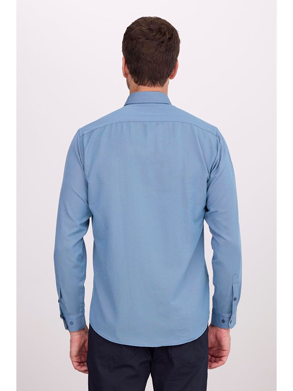 Erkek Regular Fit Klasik Kesim Pamuklu Oxford Doku Petrol Renk Düğmeli Yaka Gömlek-6