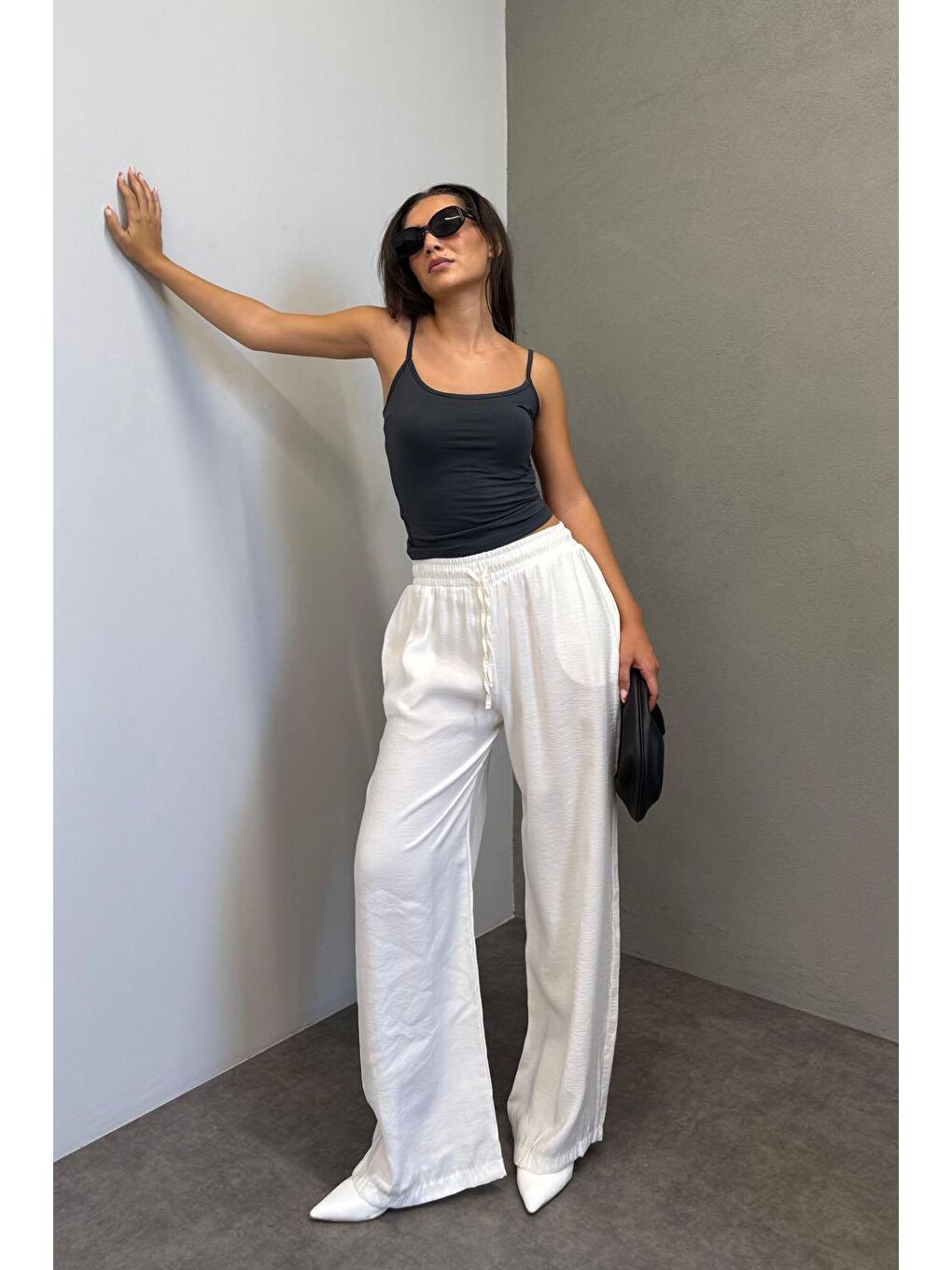 Beyaz Geniş Paça Kadın Pantolon Mg1982-2