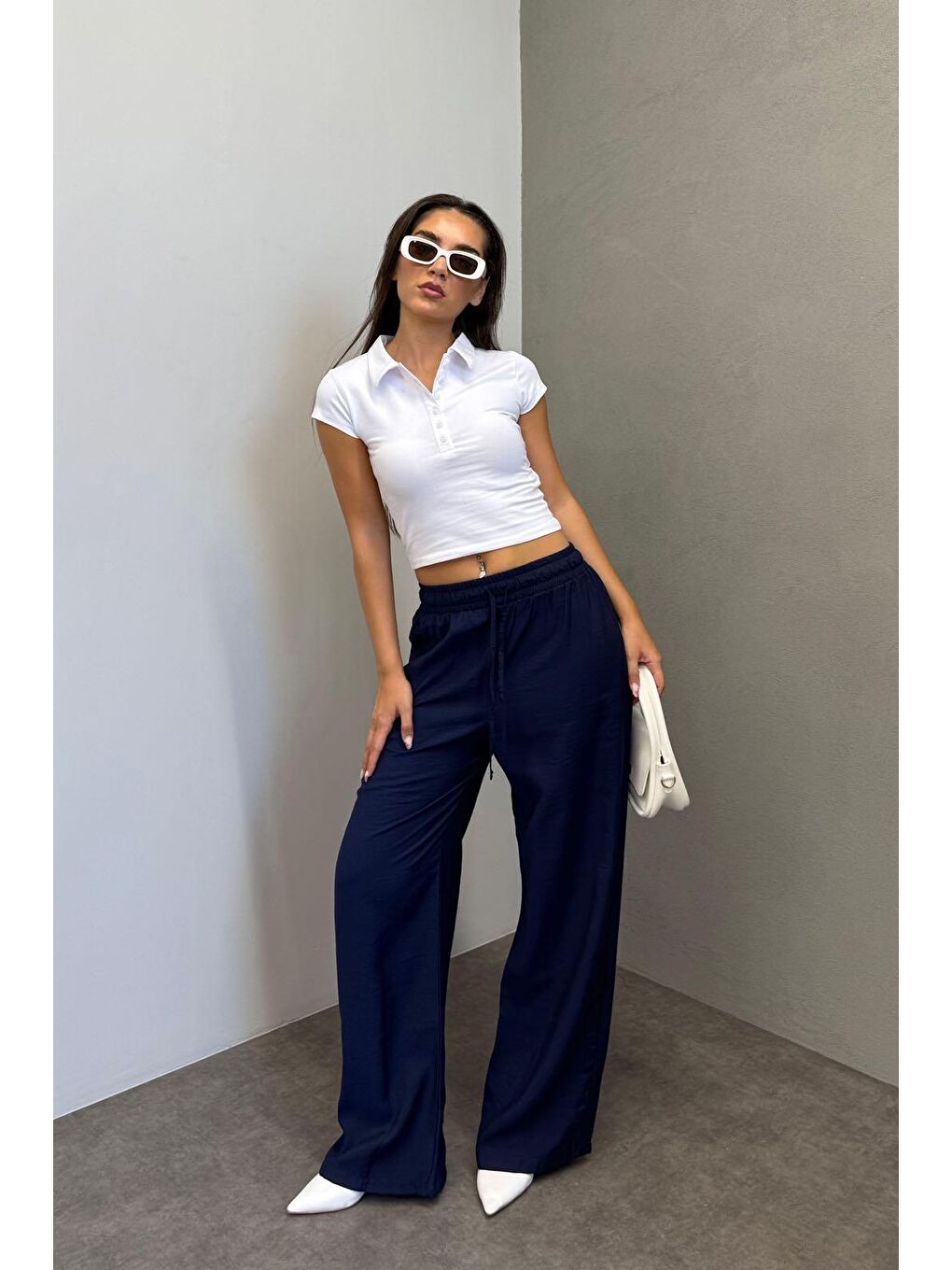 Lacivert Geniş Paça Kadın Pantolon Mg1982