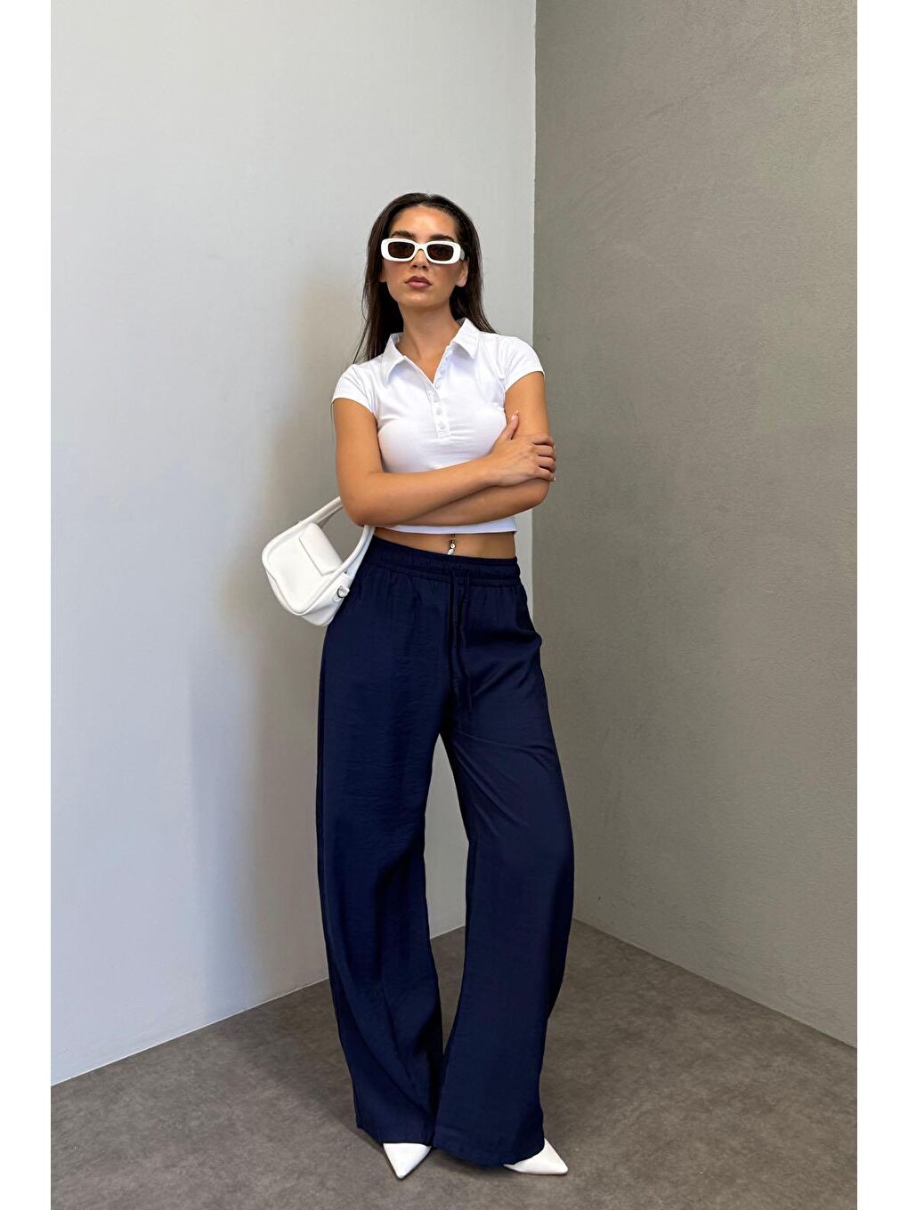 Lacivert Geniş Paça Kadın Pantolon Mg1982-1