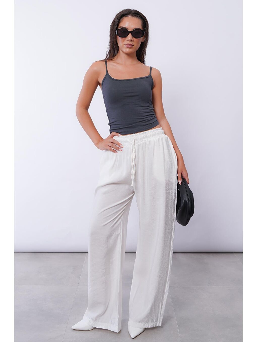 Beyaz Geniş Paça Kadın Pantolon Mg1982-7