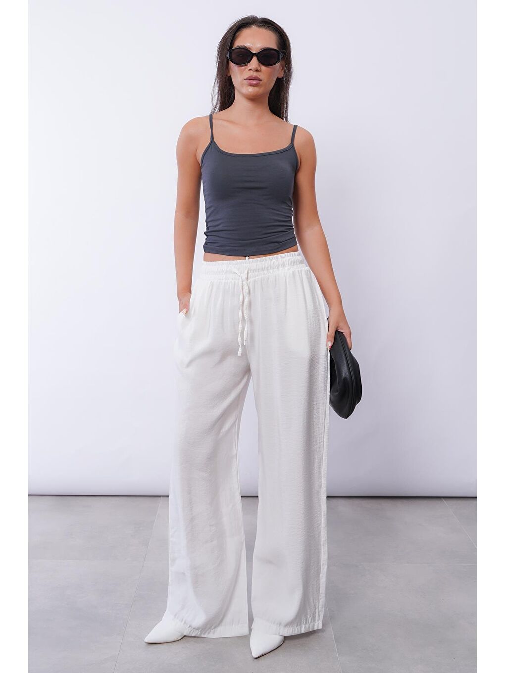 Beyaz Geniş Paça Kadın Pantolon Mg1982-8