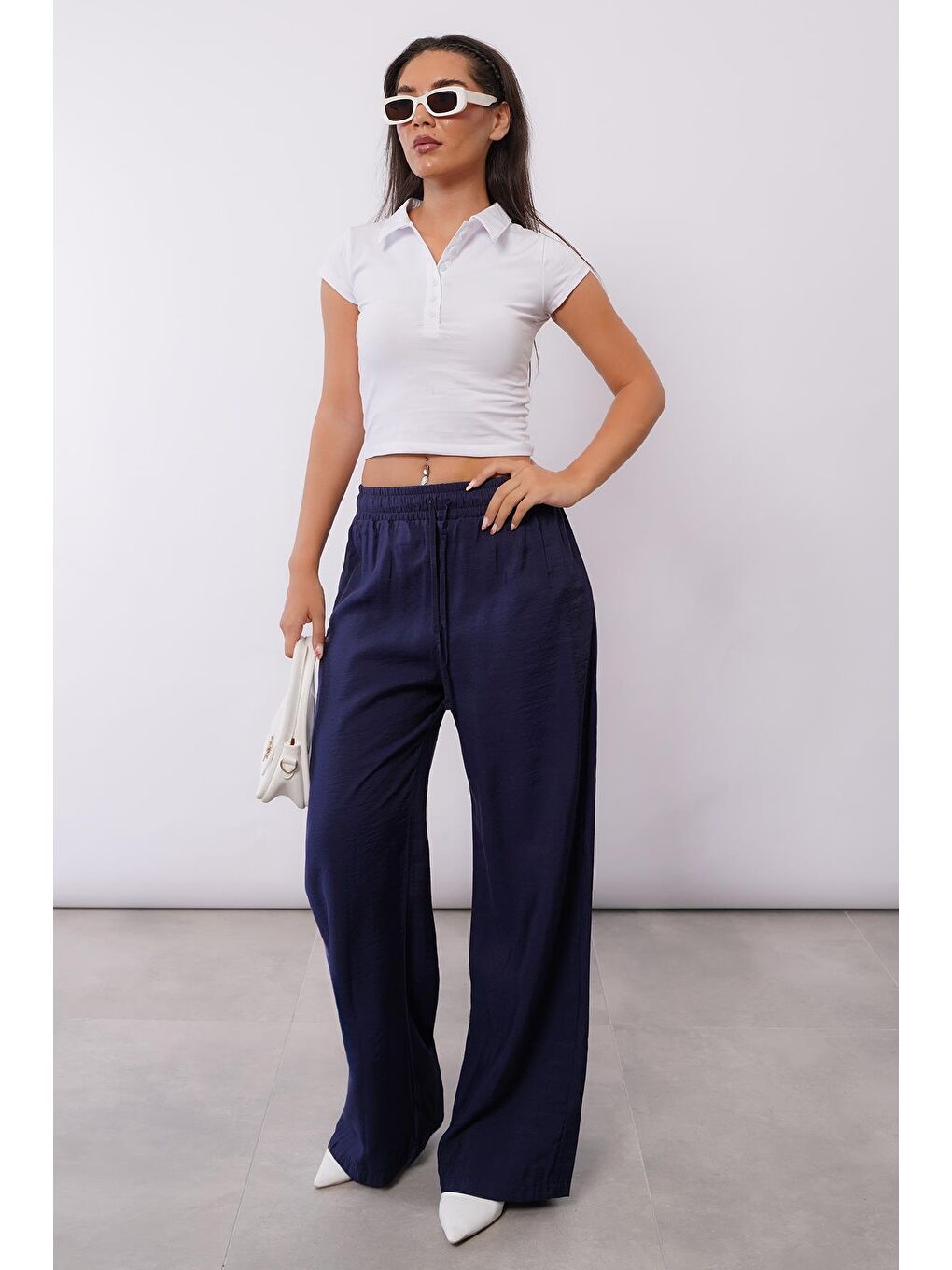 Lacivert Geniş Paça Kadın Pantolon Mg1982-6