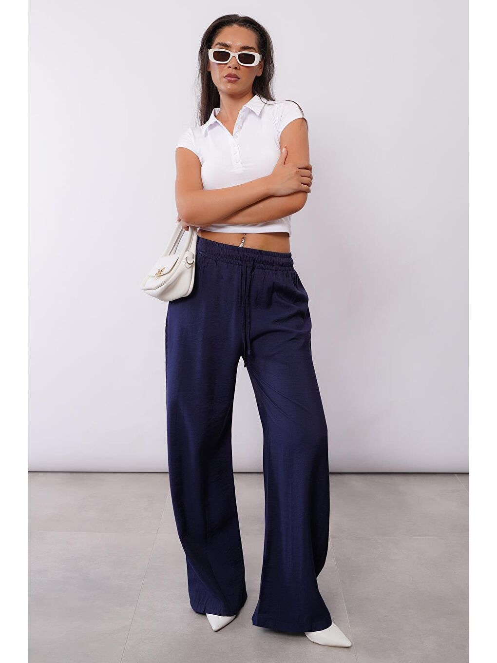 Lacivert Geniş Paça Kadın Pantolon Mg1982-8