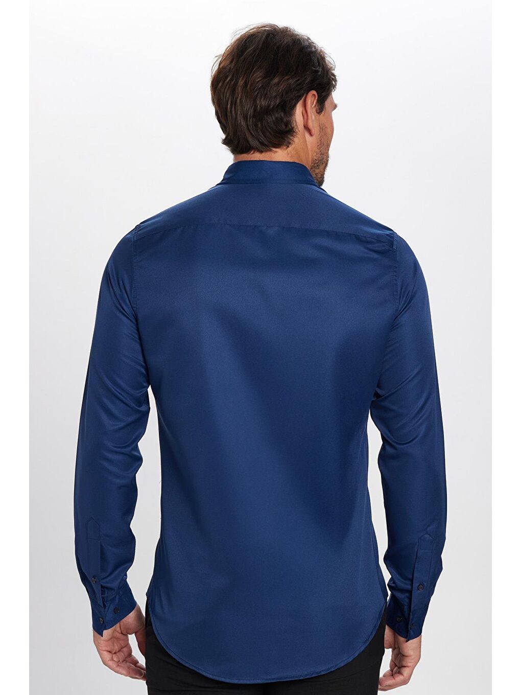 Lacivert Slim Fit Kolay Ütülenen Kravatlık Erkek Gömlek-4