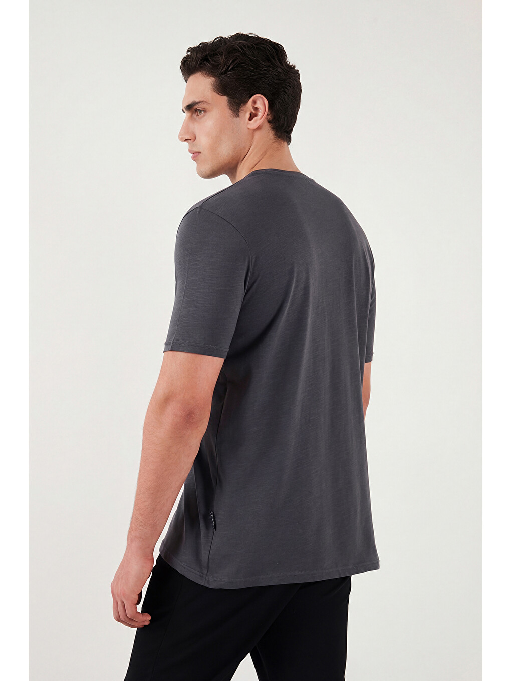 Antrasit Bisiklet Yaka %100 Pamuk Slim Fit Basic Tişört 59020001-7