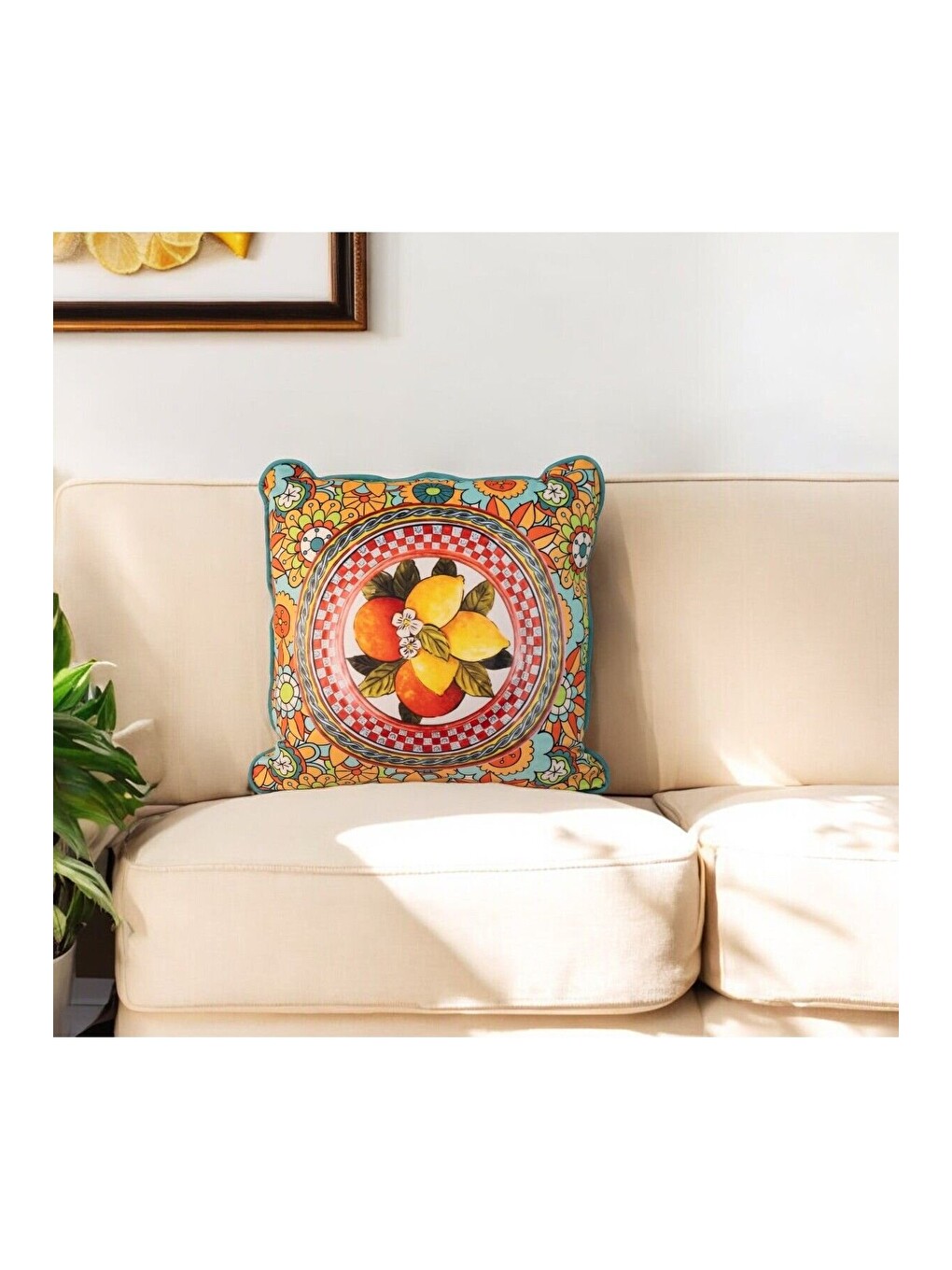 Milano Limon Desen Sarı Dekoratif Kırlent Kılıfı 43x43