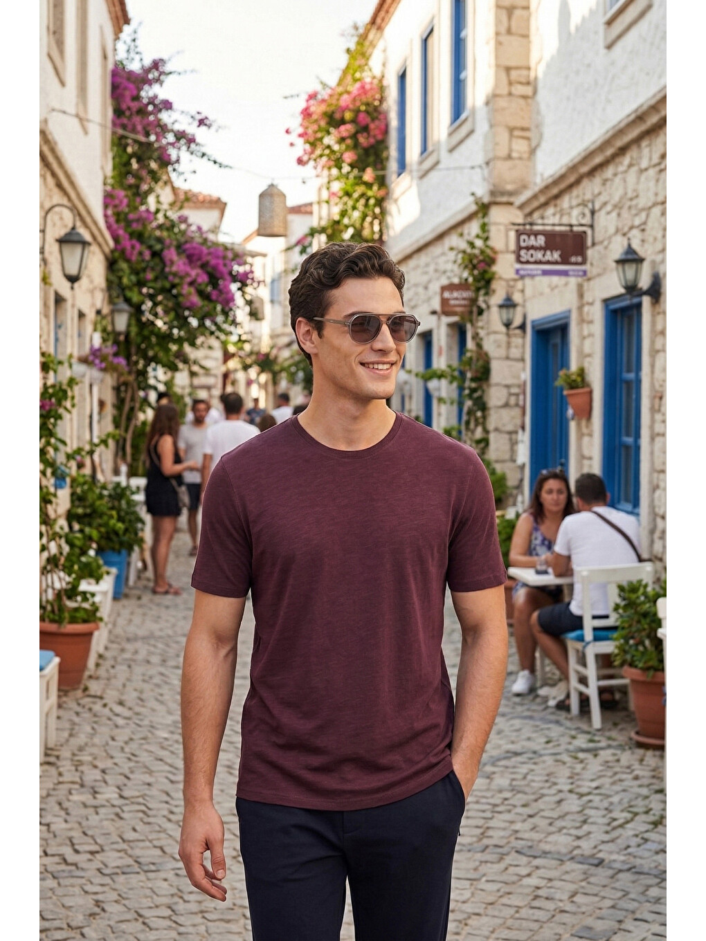 Bordo Bisiklet Yaka %100 Pamuk Slim Fit Basic Tişört 59020001-1