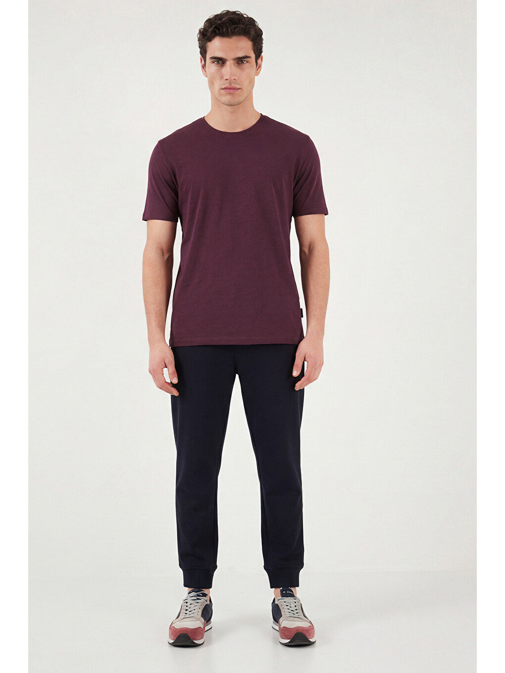 Bordo Bisiklet Yaka %100 Pamuk Slim Fit Basic Tişört 59020001-3