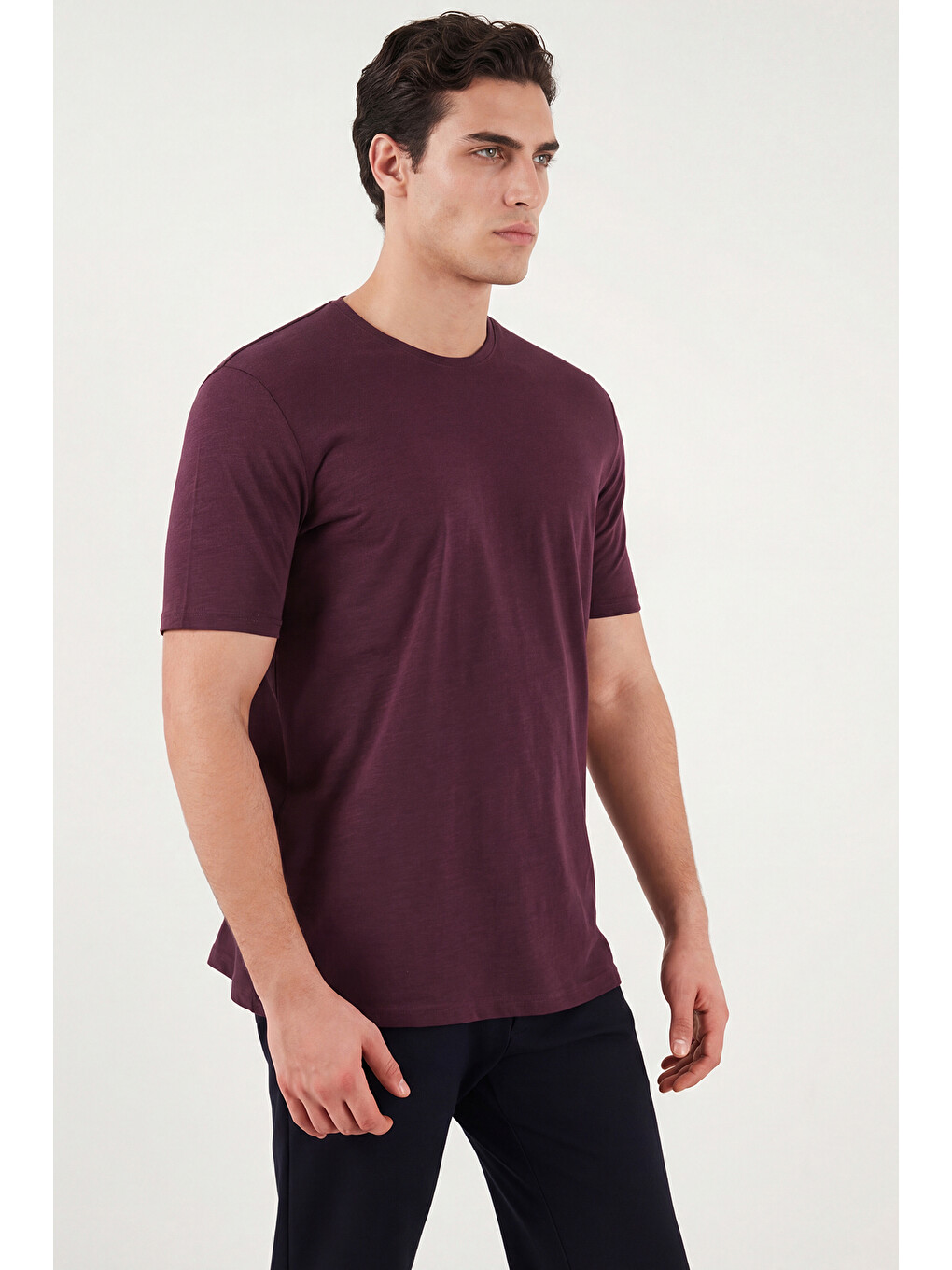Bordo Bisiklet Yaka %100 Pamuk Slim Fit Basic Tişört 59020001-5