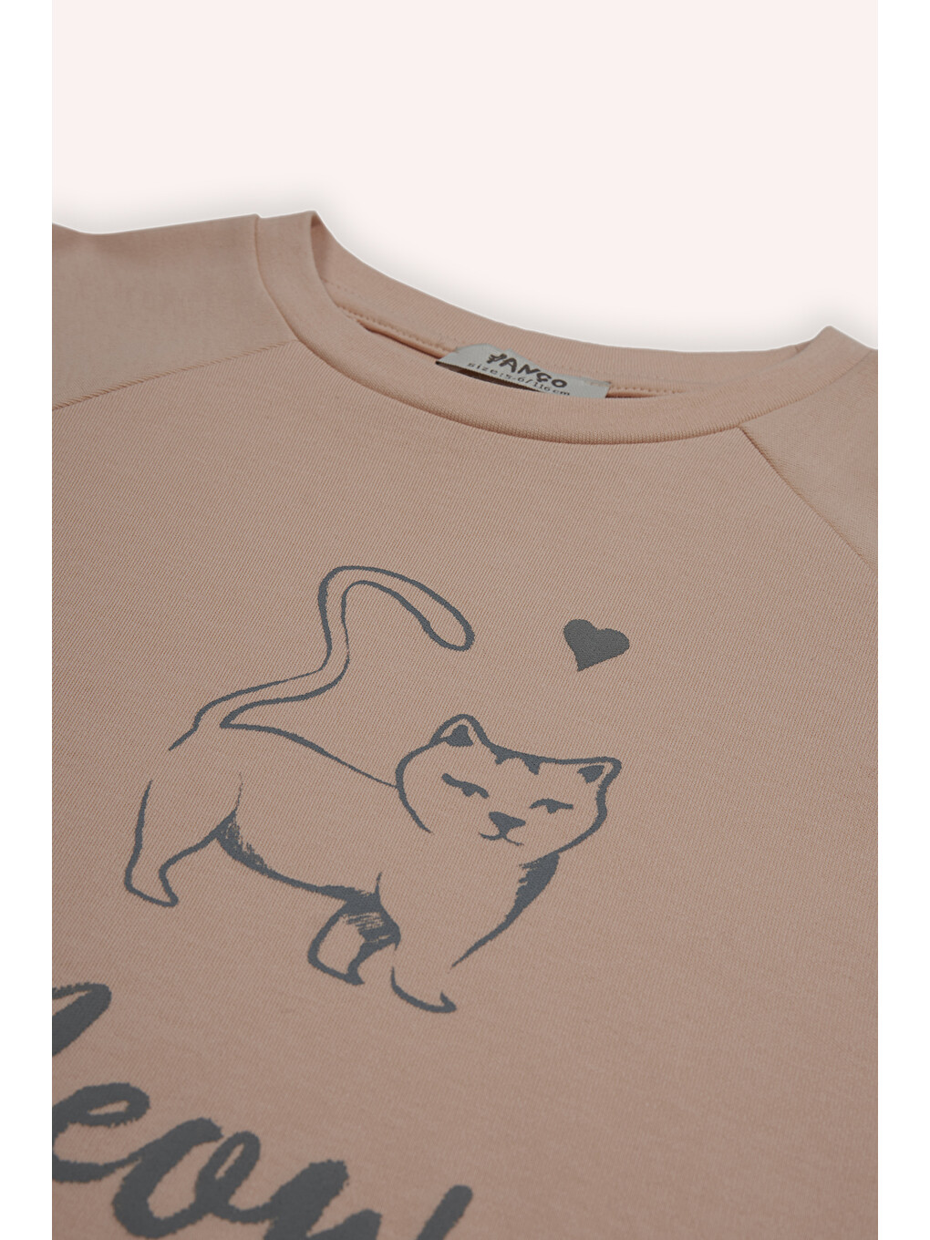 Pembe Kız Çocuk Kedi Baskılı Somon Pijama Takımı-1
