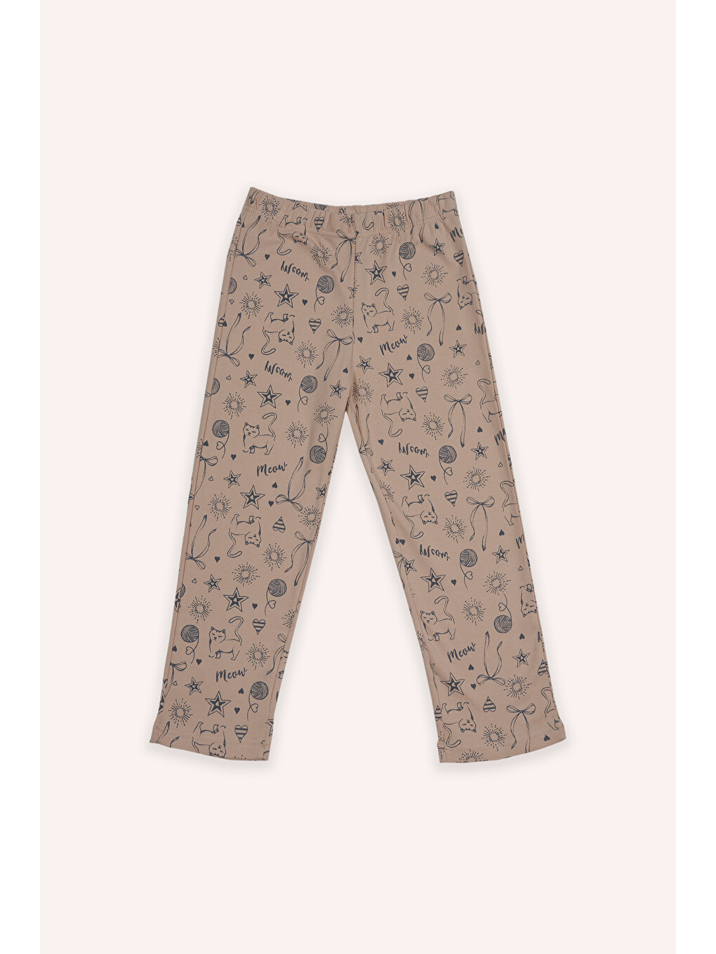 Pembe Kız Çocuk Kedi Baskılı Somon Pijama Takımı