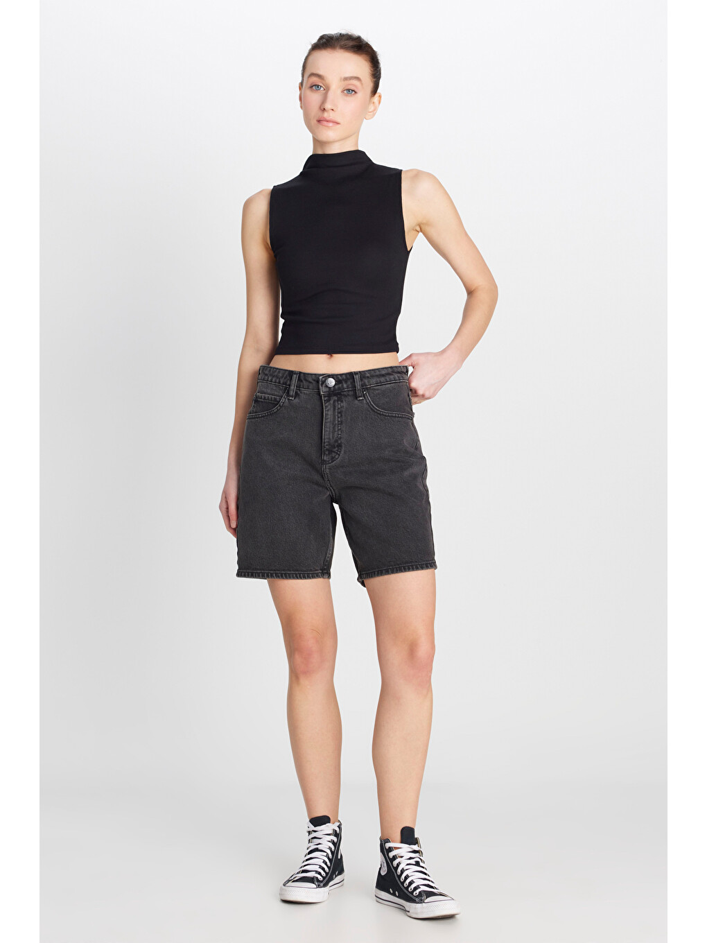 Slim Fit Normal Bel Bermuda Antrasit Jean Şort