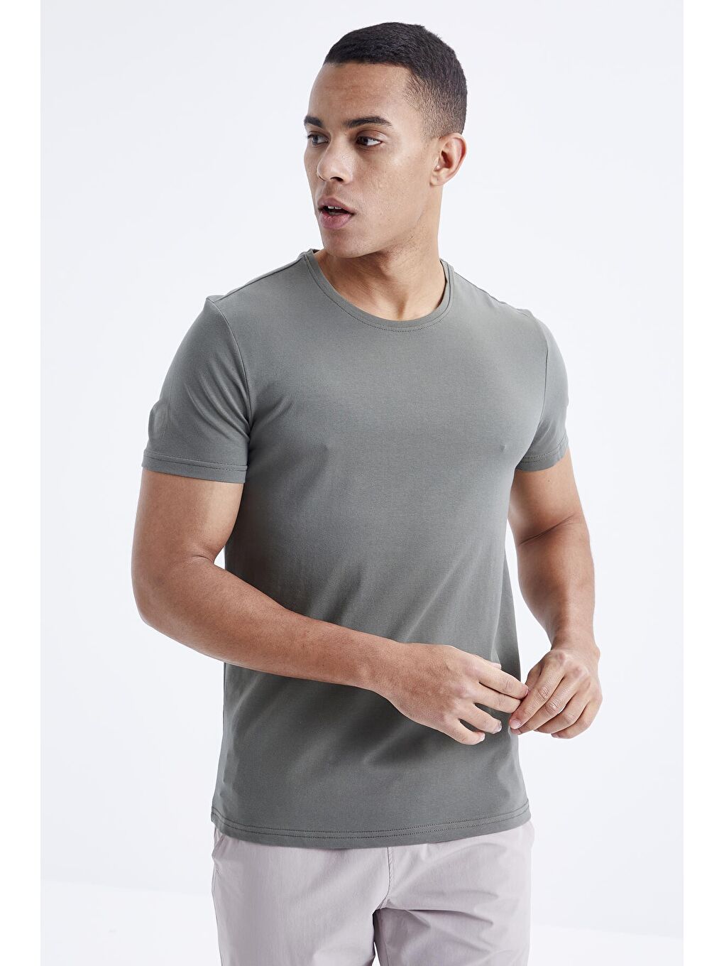 Yeşil Çağla Erkek Basic Kısa Kol Standart Kalıp Bisiklet Yaka Tişört - 87911-8