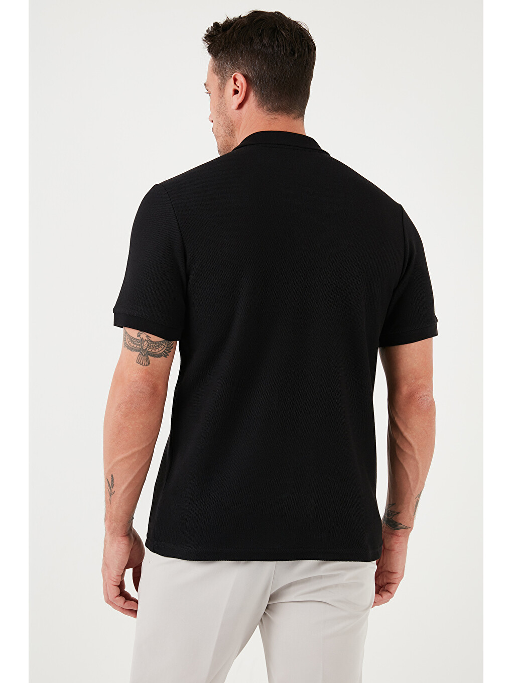 Siyah Pamuklu Regular Fit Fermuarlı Polo Yaka %100 Pamuk Tişört 5902434-4