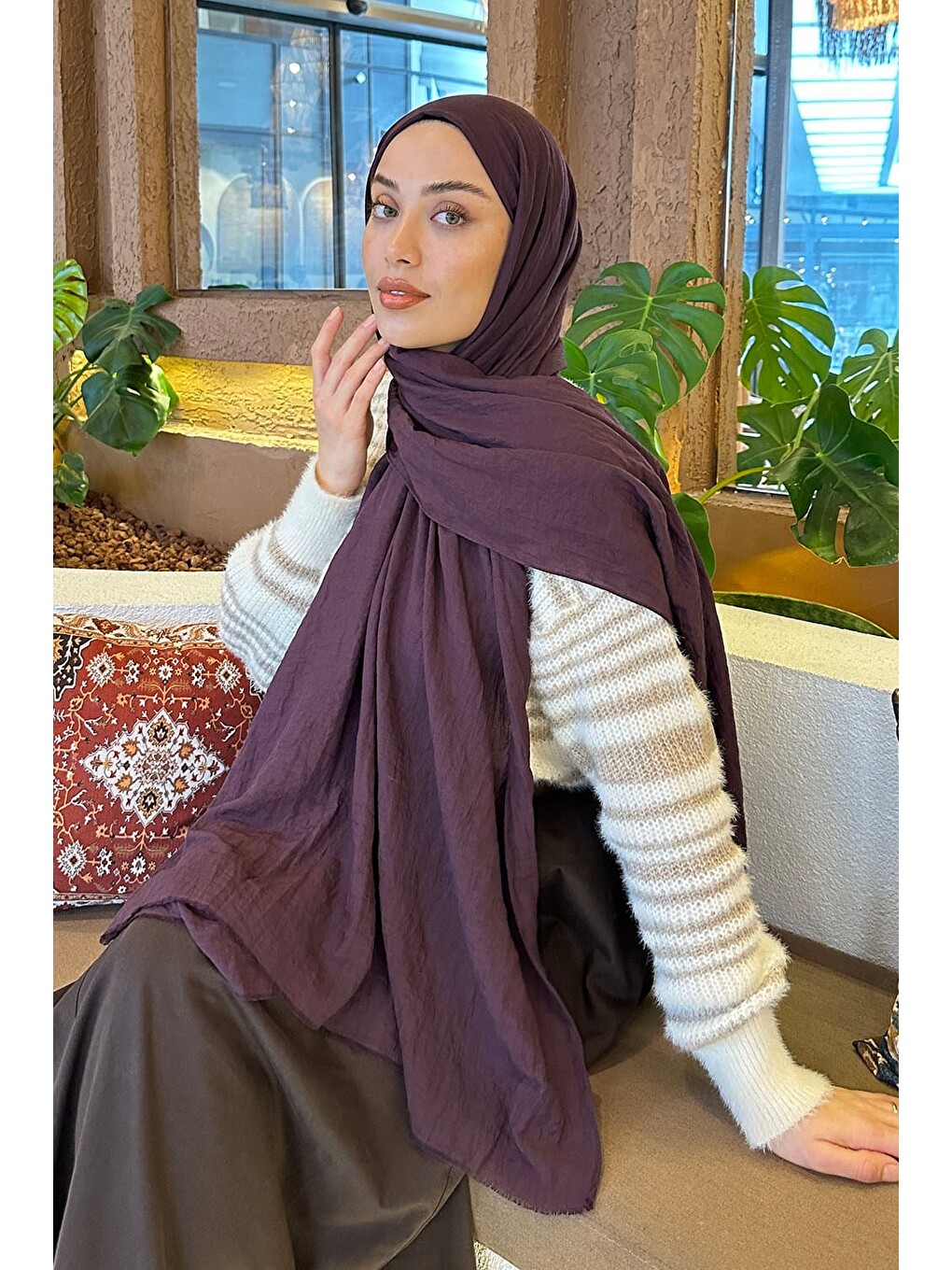 Organic Premium Şal Koyu Mor-1