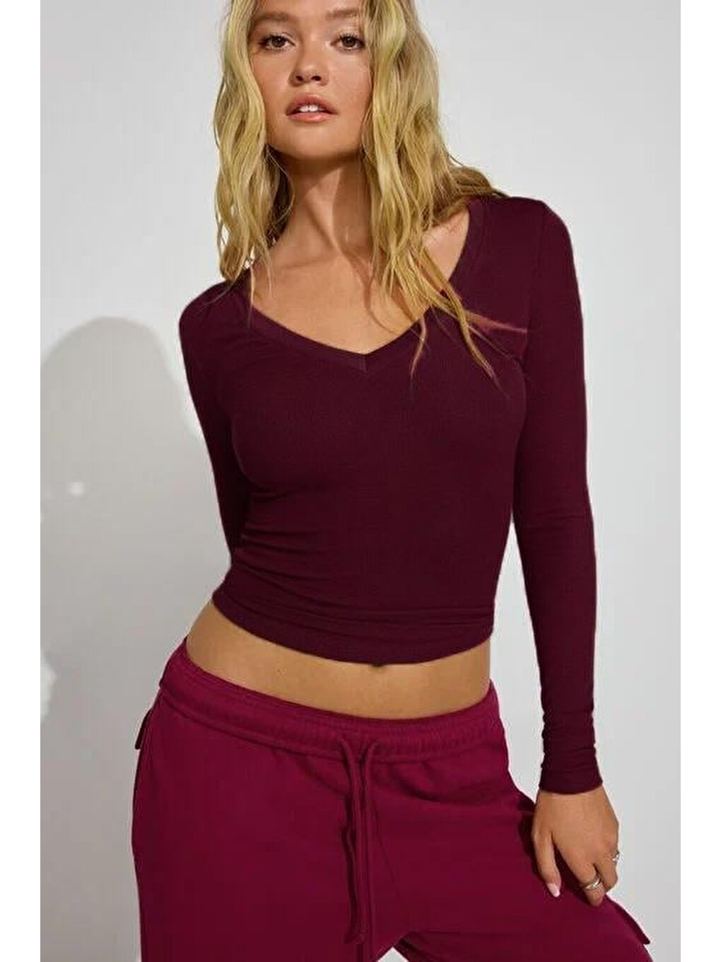 Bordo V Yaka Uzun Kollu Kaşkorse Body Mg2192-4