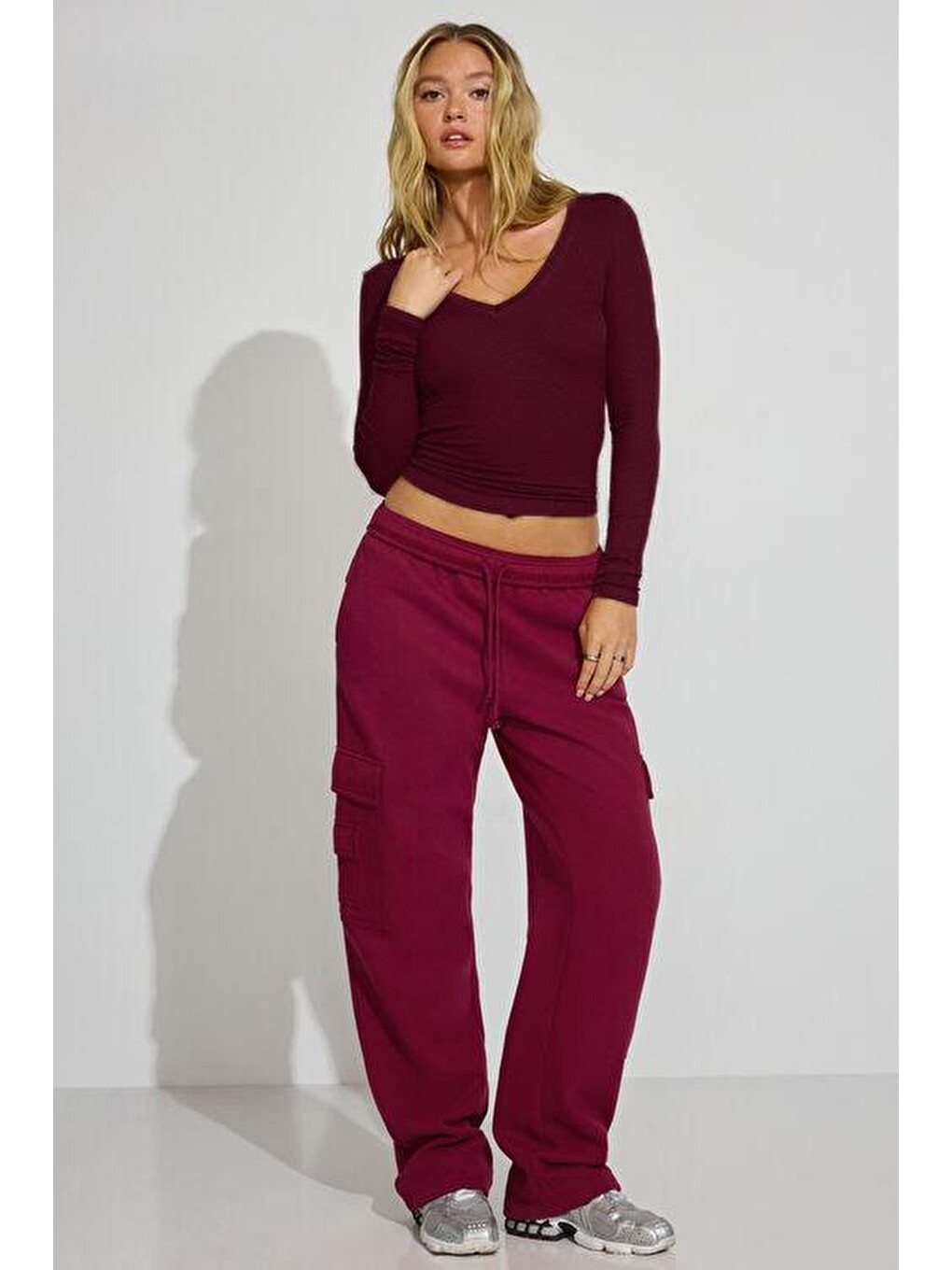 Bordo V Yaka Uzun Kollu Kaşkorse Body Mg2192-5