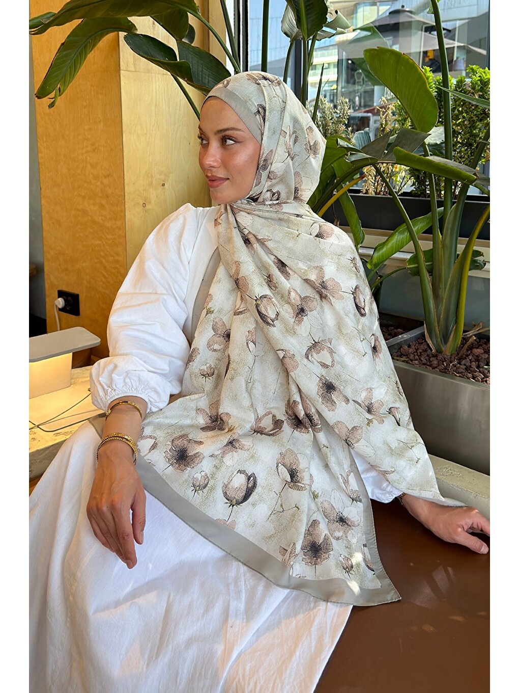 Çiçek Desen Lara Soft Şal Mint Yeşili-2