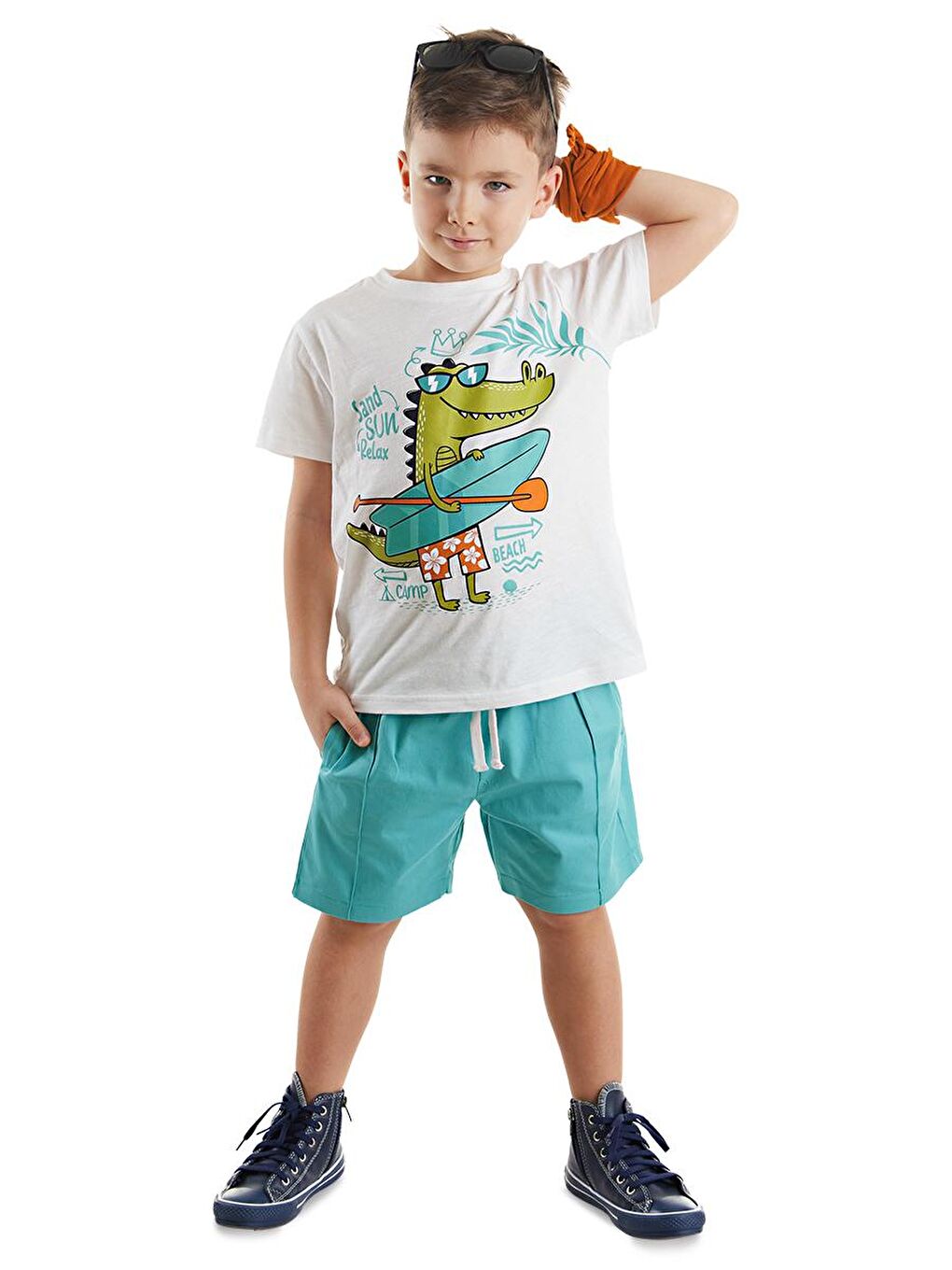 Denokids Karışık Timsah Erkek Çocuk T-shirt Gabardin Şort Takım