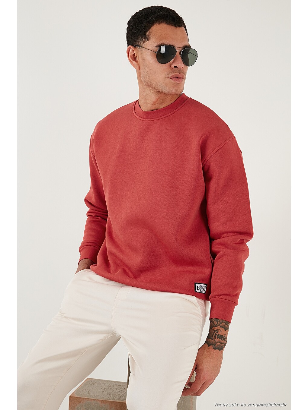 Kırmızı Regular Fit Bisiklet Yaka Pamuklu İçi Tüylü Yumuşak Şardonlu Sweat 59052553w4