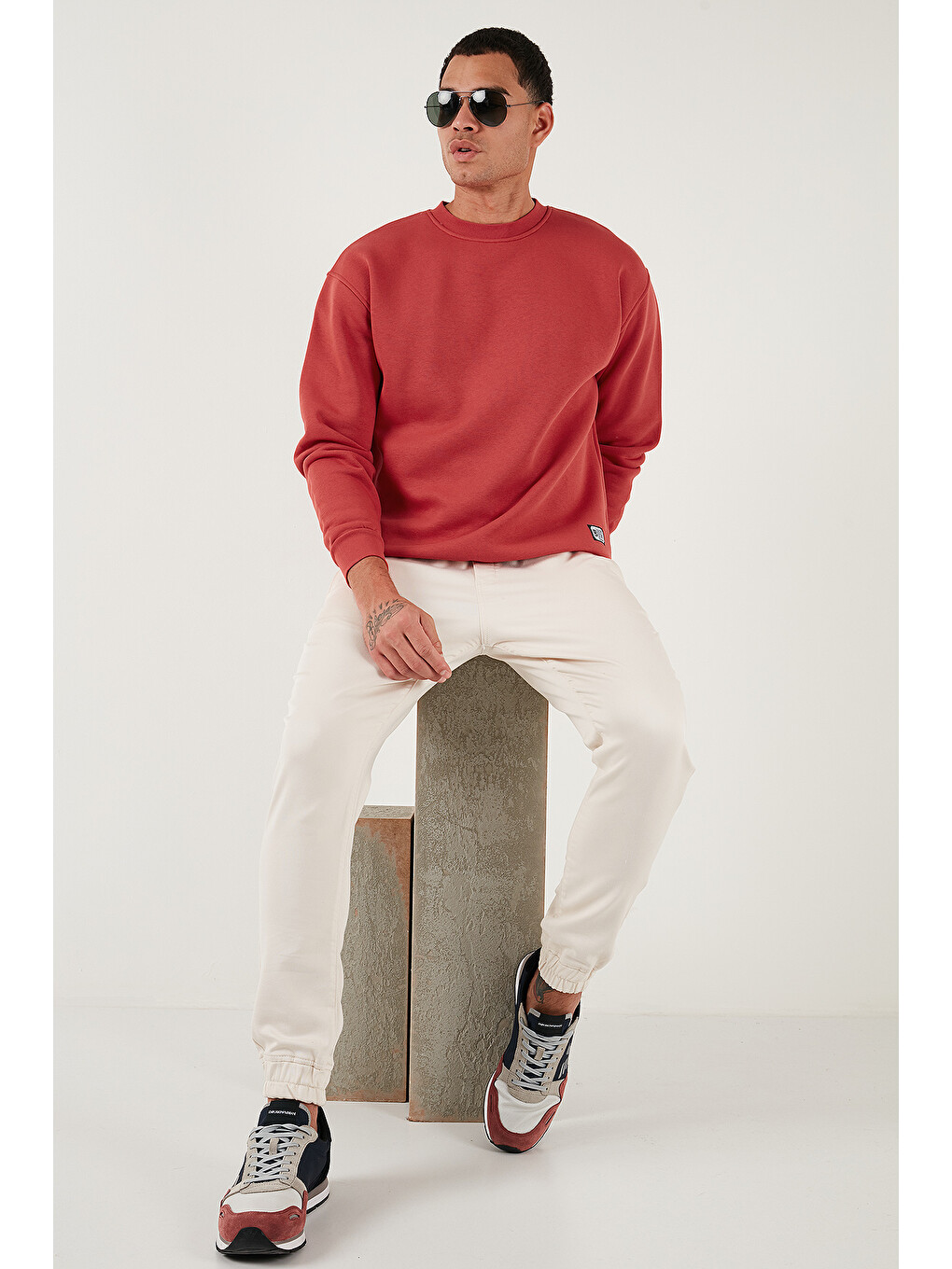 Kırmızı Regular Fit Bisiklet Yaka Pamuklu İçi Tüylü Yumuşak Şardonlu Sweat 59052553w4-1