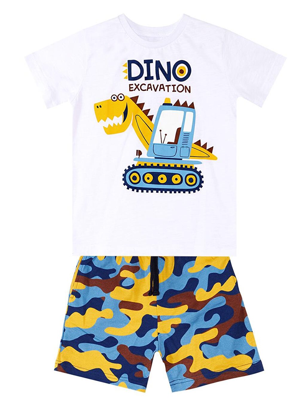 Denokids Beyaz Dino Kazı Erkek Çocuk Kamuflaj Şort Takım - 2