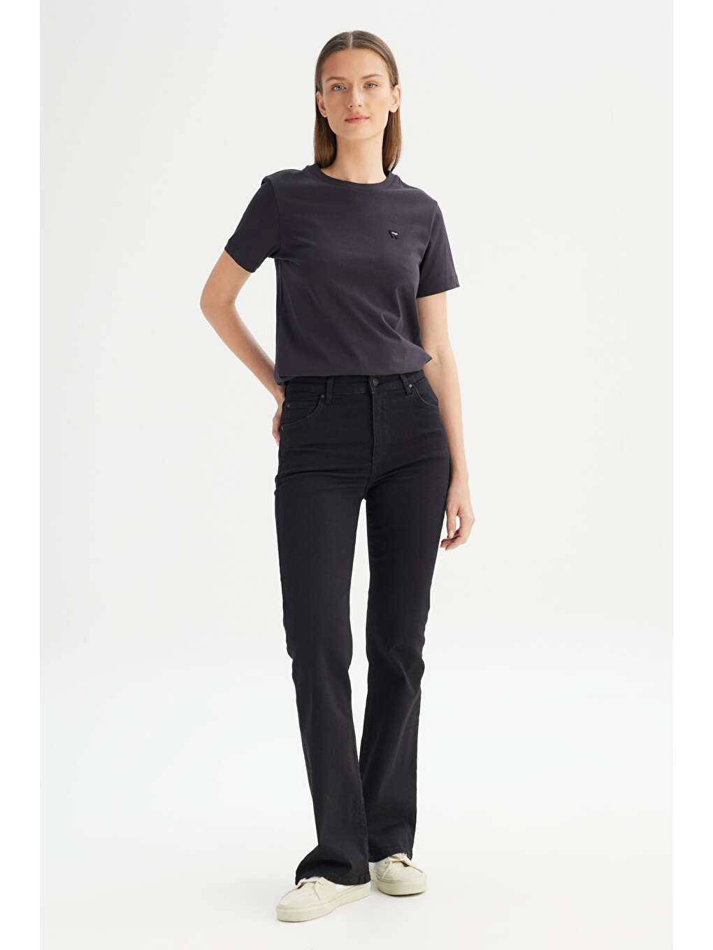 Flare Fit Normal Bel Geniş Paça Siyah Esnek Jean Denim Pantolon